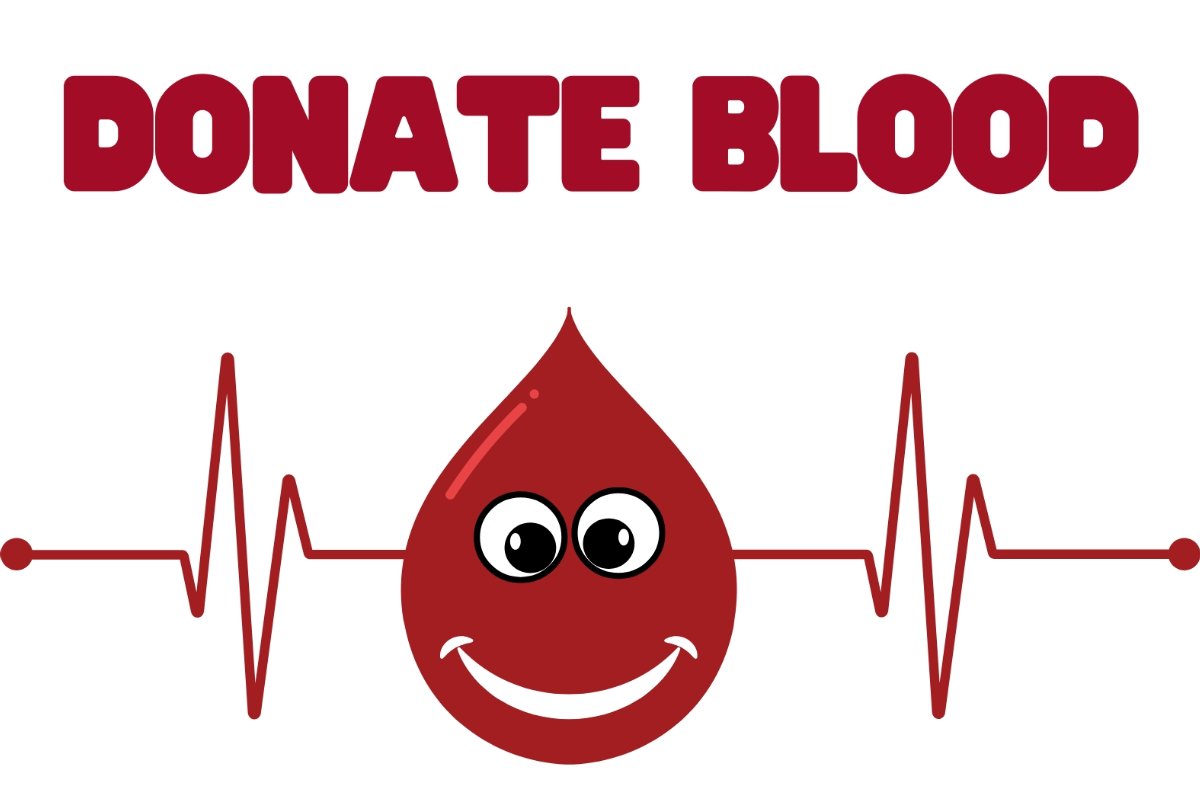 cartoon blood drop with heart monitor lines
